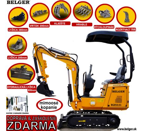 MINIBAGER BELGER BG-850.01 B&S - SET s hydraulickou svahovacou lyžicou