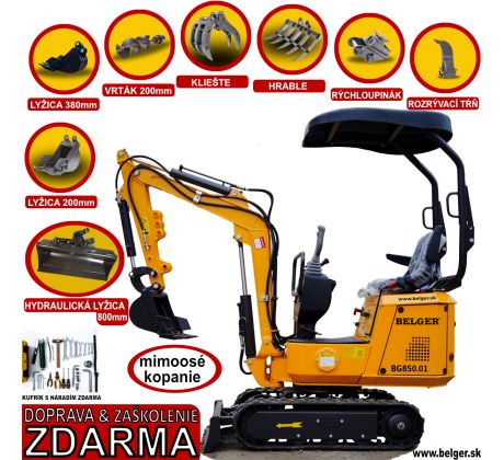 MINIBAGER BELGER BG-850.01 SET s hydraulickou svahovacou lyžicou